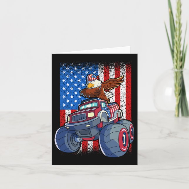 Dabbing Eagle Monster Truck 4th Of July Boys Ameri Card (Front)