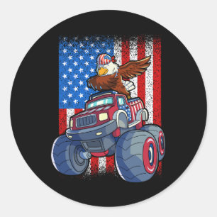 Dabbing Eagle Monster Truck 4th Of July Boys Ameri Classic Round Sticker
