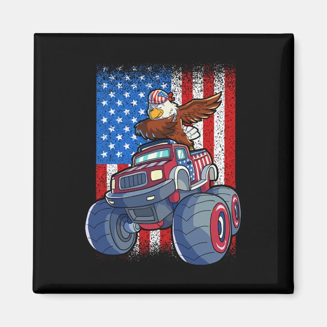 Dabbing Eagle Monster Truck 4th Of July Boys Ameri Magnet (Front)