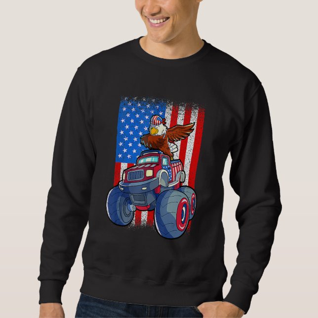 Dabbing Eagle Monster Truck 4th Of July Boys Ameri Sweatshirt (Front)