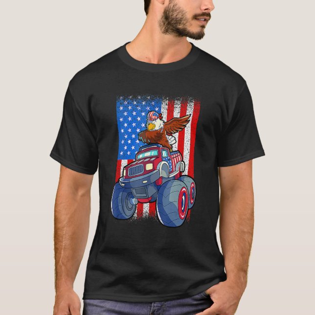 Dabbing Eagle Monster Truck 4th Of July Boys Ameri T-Shirt (Front)
