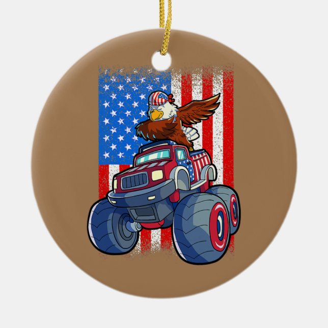 Dabbing Eagle Monster Truck 4th Of July Boys Ceramic Ornament (Front)