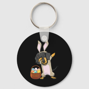 Dabbing Easter Bunny Dachshund Doxie Girls Design Key Ring