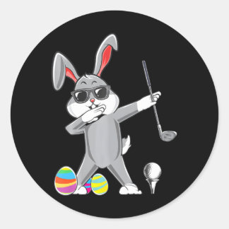 Dabbing Easter Golf Easter Bunny Rabbit Golfer Classic Round Sticker