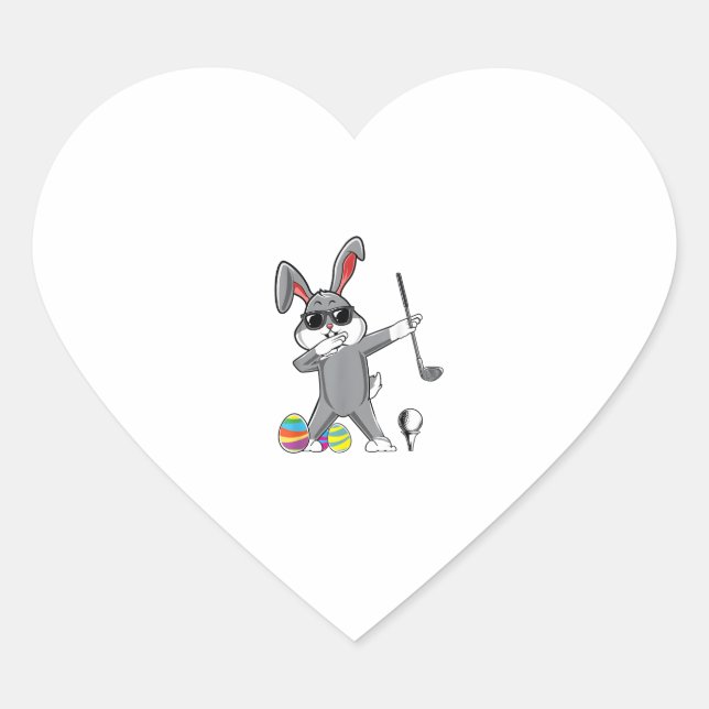 Dabbing Easter Golf Easter Bunny Rabbit Golfer Cut Heart Sticker (Front)