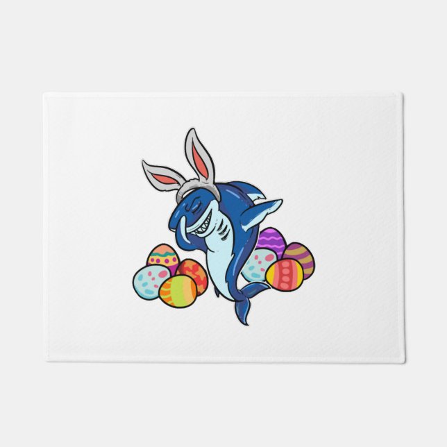 Dabbing Easter Shark With Bunny Ears Doormat (Front)
