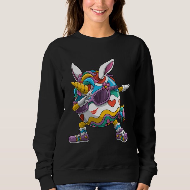 Dabbing Easter Unicorn Rabbit Ears Egg Women Girls Sweatshirt (Front)