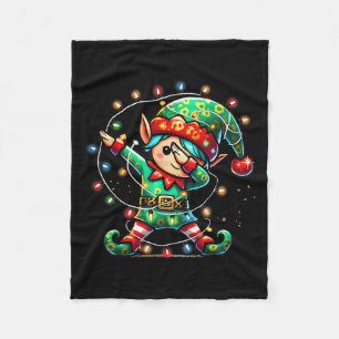 Dabbing Elf Christmas Lights Boys Girls Men Women  Fleece Blanket