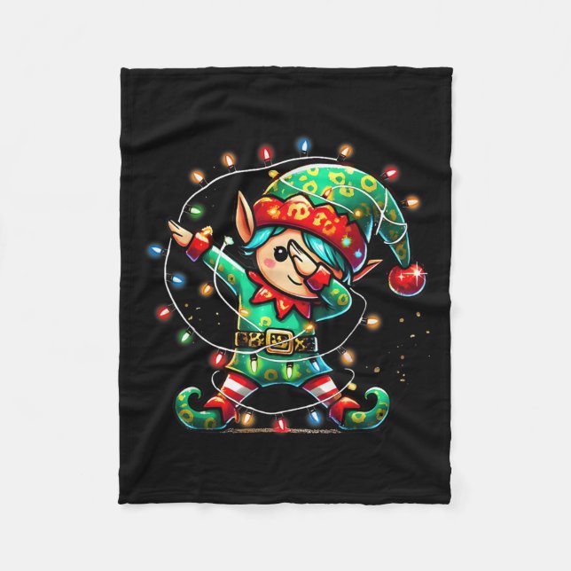 Dabbing Elf Christmas Lights Boys Girls Men Women  Fleece Blanket (Front)