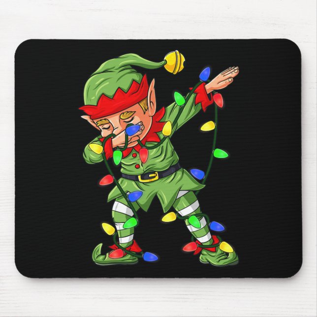 Dabbing Elf Christmas Tree Lights Boys Kids Dab Xm Mouse Pad (Front)