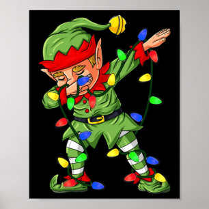 Dabbing Elf Christmas Tree Lights Boys Kids Dab Xm Poster