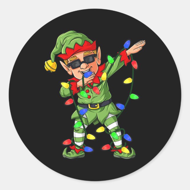 Dabbing Elf Claus Christmas Tree Lights Boys Kids  Classic Round Sticker (Front)