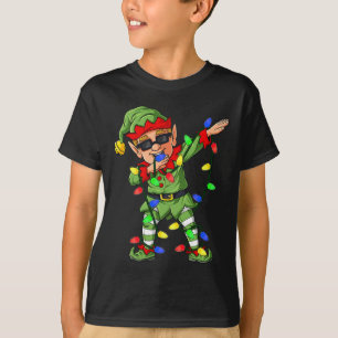 Dabbing Elf Claus Christmas Tree Lights Boys Kids T-Shirt