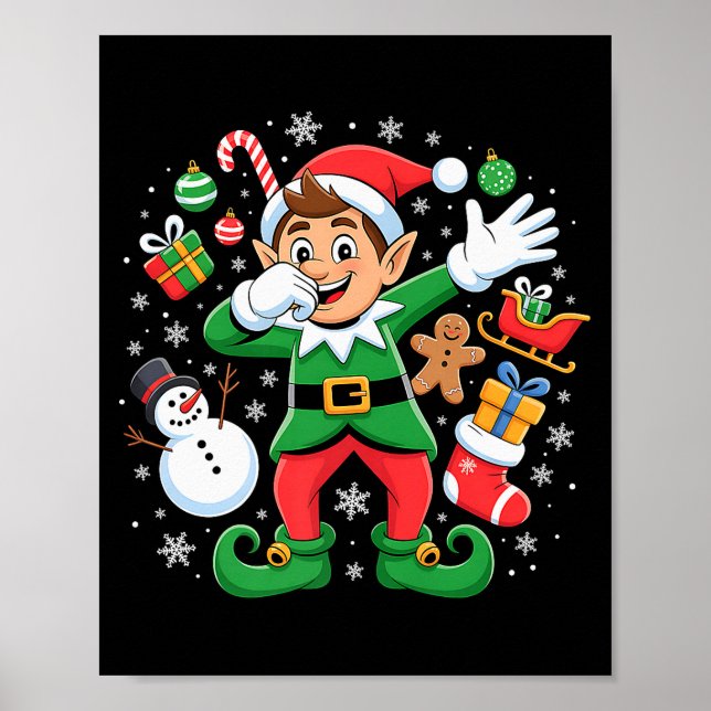 Dabbing Elf Friends Xmas Boys Girls Dabbing Christ Poster (Front)