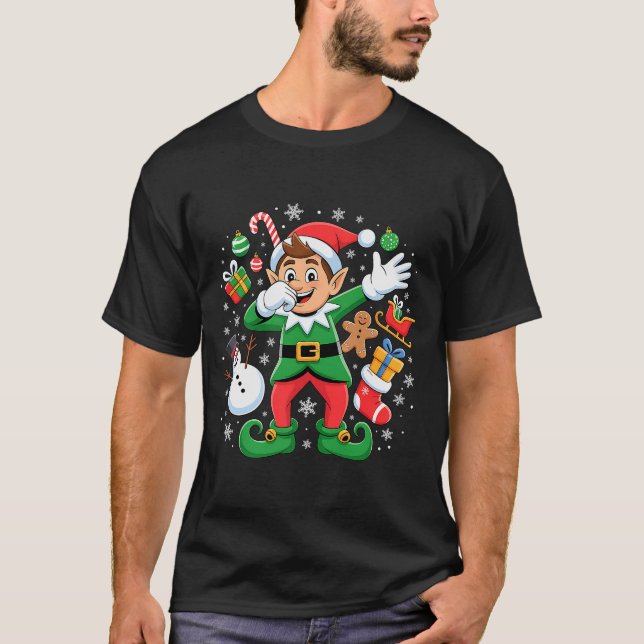 Dabbing Elf Friends Xmas Boys Girls Dabbing Christ T-Shirt (Front)