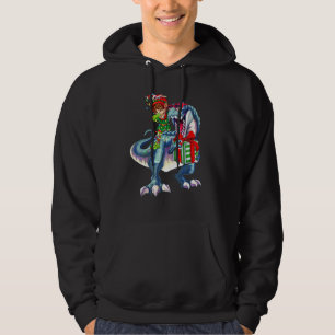 Dabbing Elf Riding Dinosaur Merry Christmas Tree L Hoodie