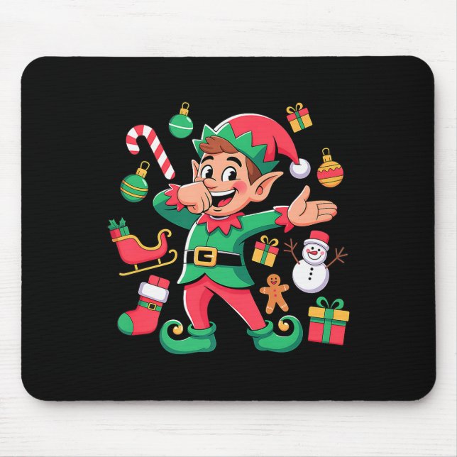 Dabbing Elf Santa Sleigh Snowman Funny Dabbing Chr Mouse Pad (Front)