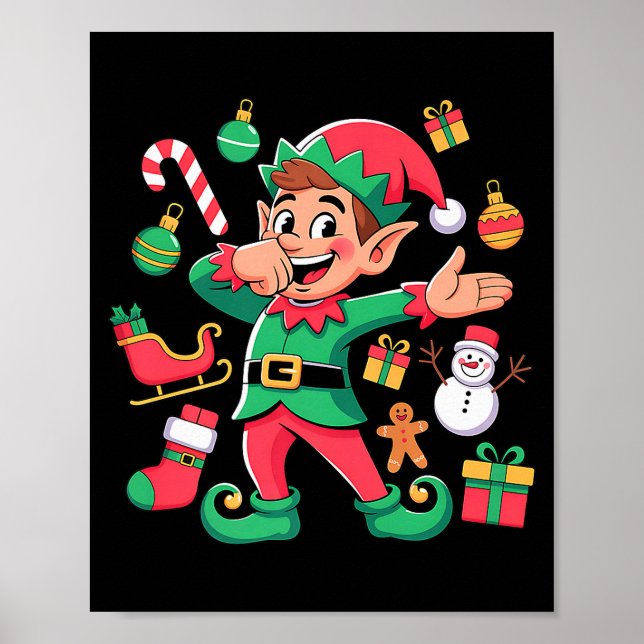 Dabbing Elf Santa Sleigh Snowman Funny Dabbing Chr Poster (Front)