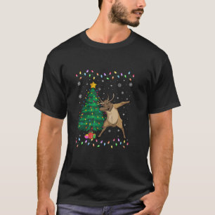 Dabbing Elk Xmas Tree Lights Ugly Christmas Sweate T-Shirt