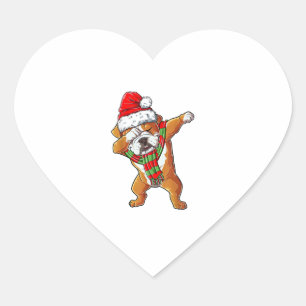 Dabbing English Bulldog Santa Christmas Gifts Kids Heart Sticker