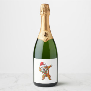 Dabbing English Bulldog Santa Christmas Gifts Kids Sparkling Wine Label