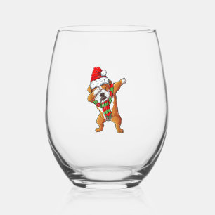 Dabbing English Bulldog Santa Christmas Gifts Kids Stemless Wine Glass