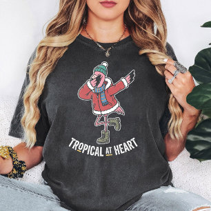 Dabbing Flamingo Tropical At Heart Winter Bird T-Shirt
