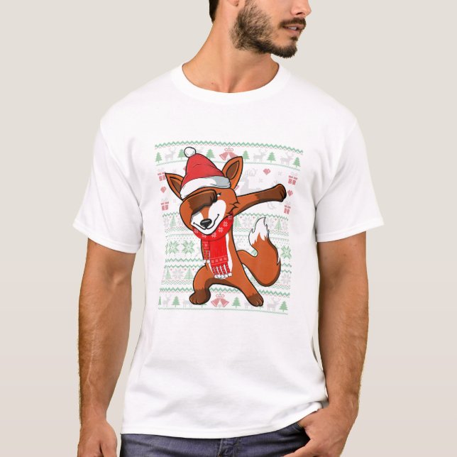Dabbing Fox Ugly Christmas T-Shirt (Front)