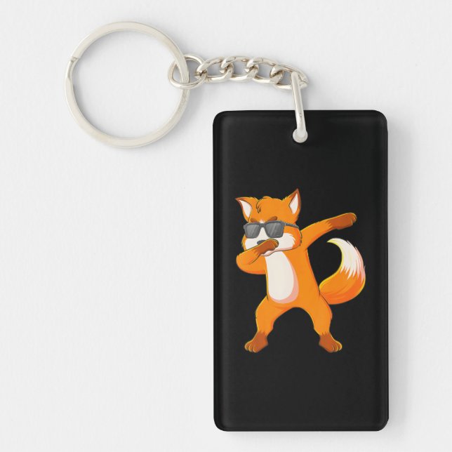 Dabbing Fox Wearing Sunglasses Dab Dance Key Ring (Front)