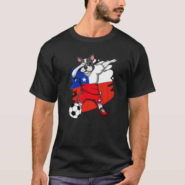 Dabbing French Bulldog Chile Soccer Fans Jersey Fo T-Shirt (Front)