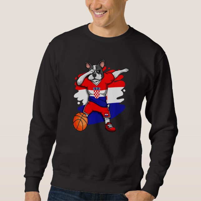 Dabbing French Bulldog Croatia Basketball Fan Jers Sweatshirt (Front)