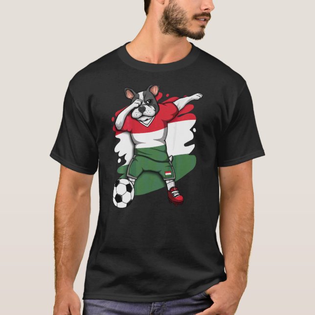 Dabbing French Bulldog Hungary Soccer Fans Jersey  T-Shirt (Front)