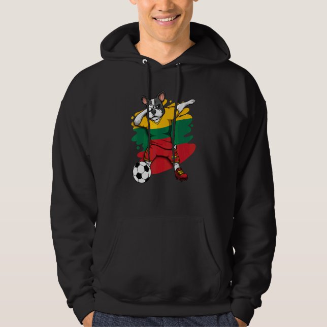 Dabbing French Bulldog Lithuania Soccer Fan Jersey Hoodie (Front)
