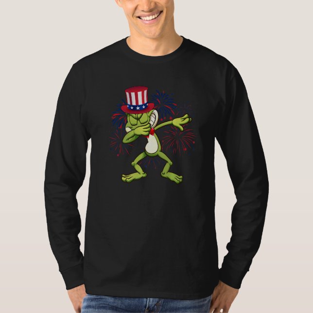 Dabbing Frog & Uncle Sam Hat American Flag 4th Of  T-Shirt (Front)