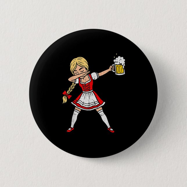 Dabbing German Women Lederhosen Drinking Beer  6 Cm Round Badge (Front)
