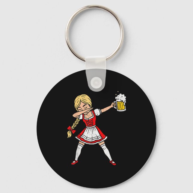 Dabbing German Women Lederhosen Drinking Beer  Key Ring (Front)