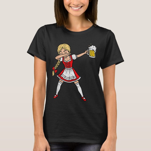Dabbing German Women Lederhosen Drinking Beer  T-Shirt (Front)