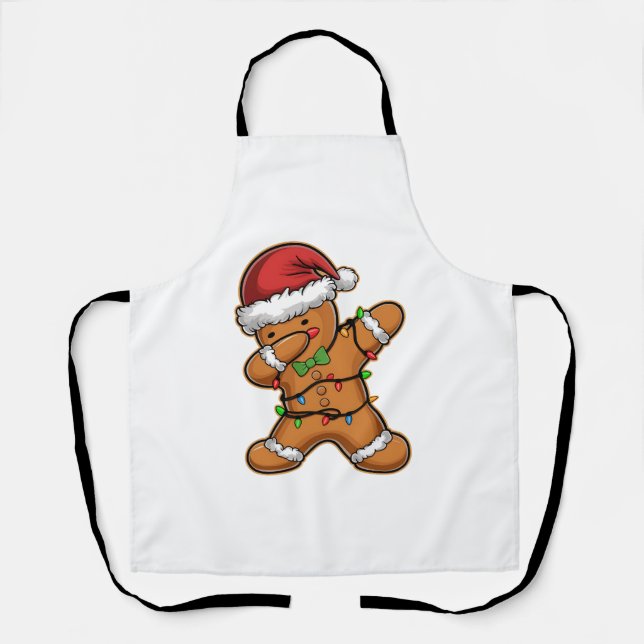 Dabbing Gingerbread Tree Light Christmas Apron (Front)