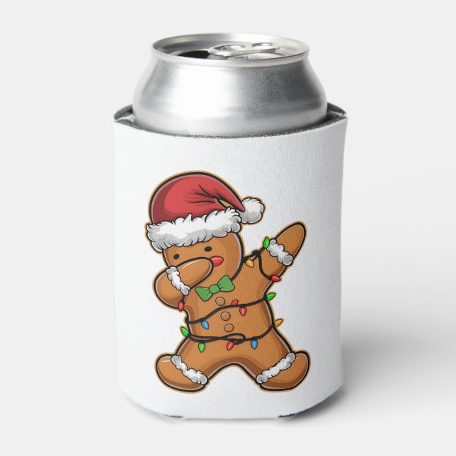 Dabbing Gingerbread Tree Light Christmas Can Cooler (Can Front)