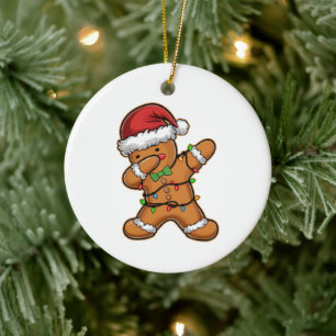 Dabbing Gingerbread Tree Light Christmas Ceramic Ornament
