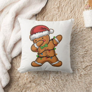 Dabbing Gingerbread Tree Light Christmas Cushion
