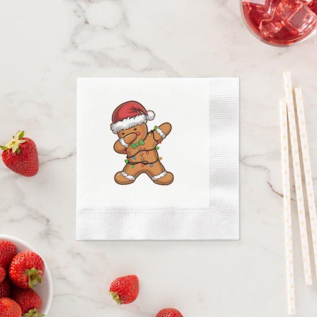 Dabbing Gingerbread Tree Light Christmas Napkin (Insitu)