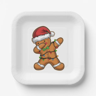 Dabbing Gingerbread Tree Light Christmas Paper Plate