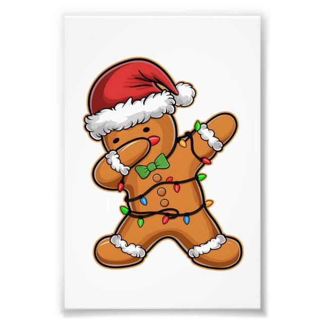 Dabbing Gingerbread Tree Light Christmas Photo Print (Front)