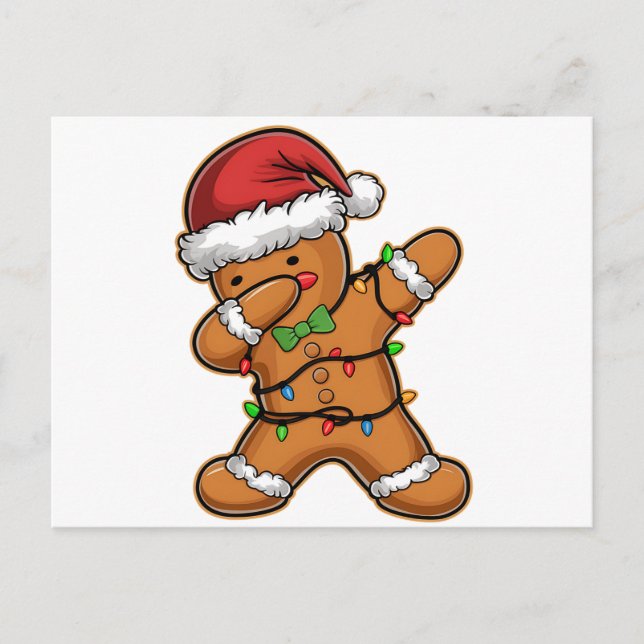 Dabbing Gingerbread Tree Light Christmas Postcard (Front)