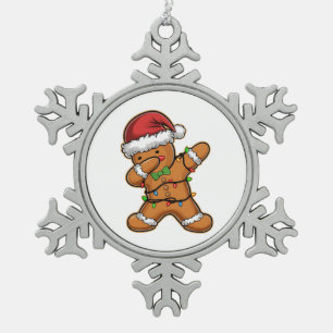 Dabbing Gingerbread Tree Light Christmas Snowflake Pewter Christmas Ornament