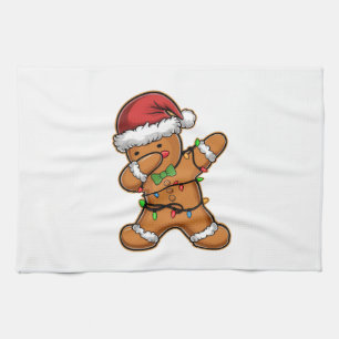 Dabbing Gingerbread Tree Light Christmas Tea Towel