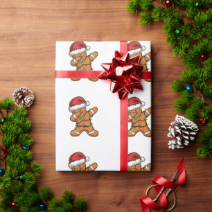 Dabbing Gingerbread Tree Light Christmas Wrapping Paper