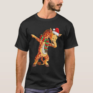 Dabbing Giraffe Santa T Shirt Christmas Kids Boys