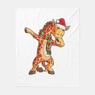 Dabbing Giraffe Santa T Shirt Christmas Kids Boys Fleece Blanket